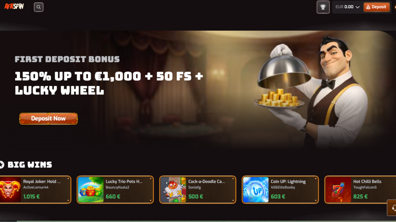 AFKSpin Casino Screenshot der AFKSpin Casino-Startseite