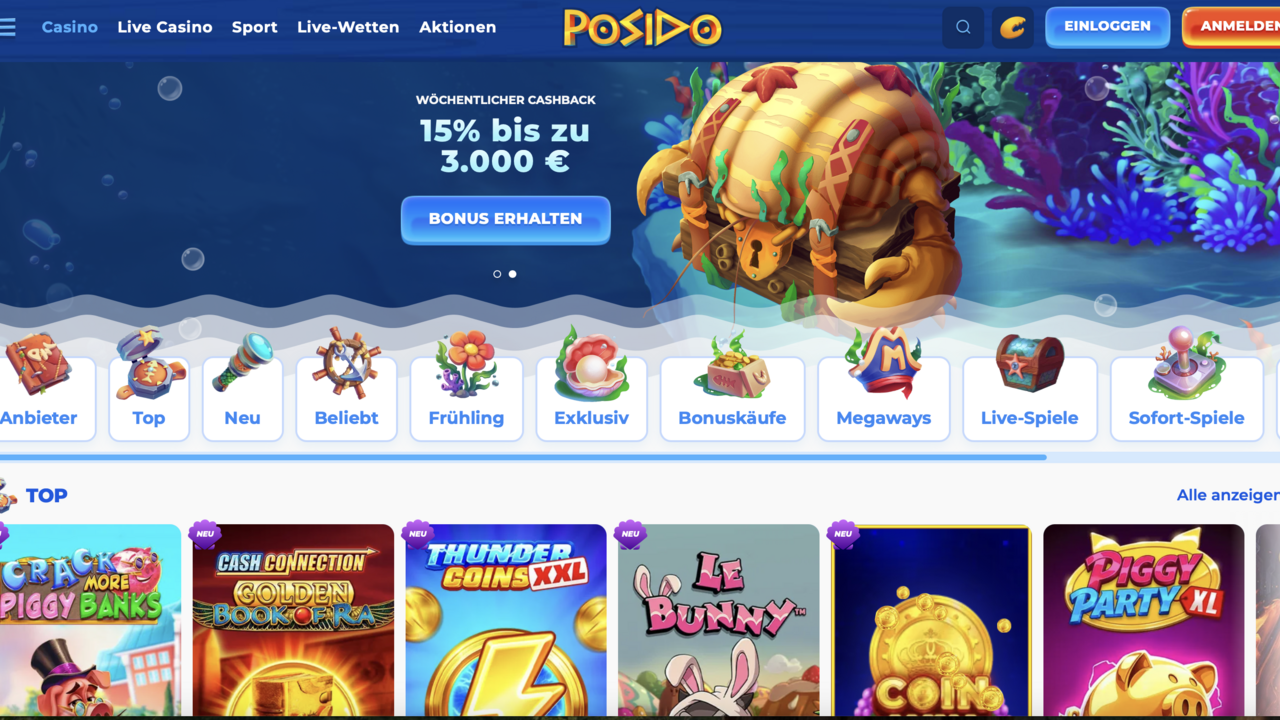 Posido Casino Screenshot der Posido Casino-Startseite