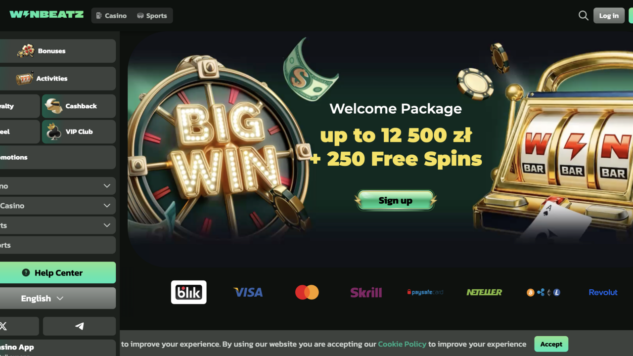Winbeatz Casino Screenshot der Winbeatz Casino-Startseite